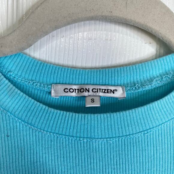 COTTON CITIZEN Ribbed Tee Turquoise Blue Size Small Short Sleeves Basic - Picture 4 of 7